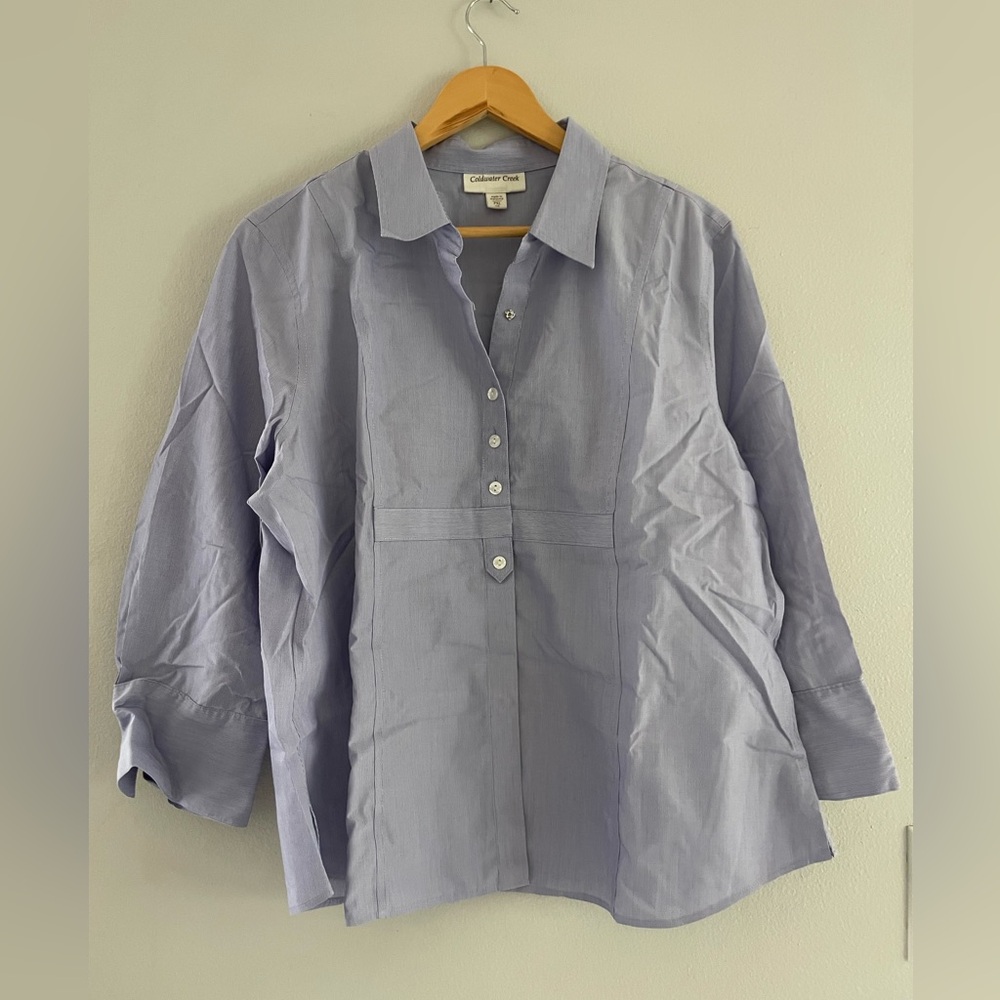 Coldwater Creek Blue & White Striped 3/4 Sleeve Blouse